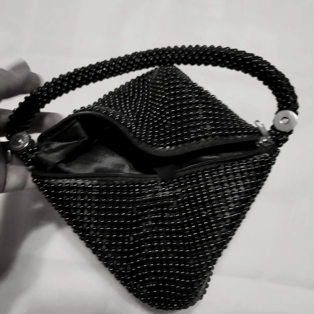Jessica McClintok Black Beaded Wristlet Clutch